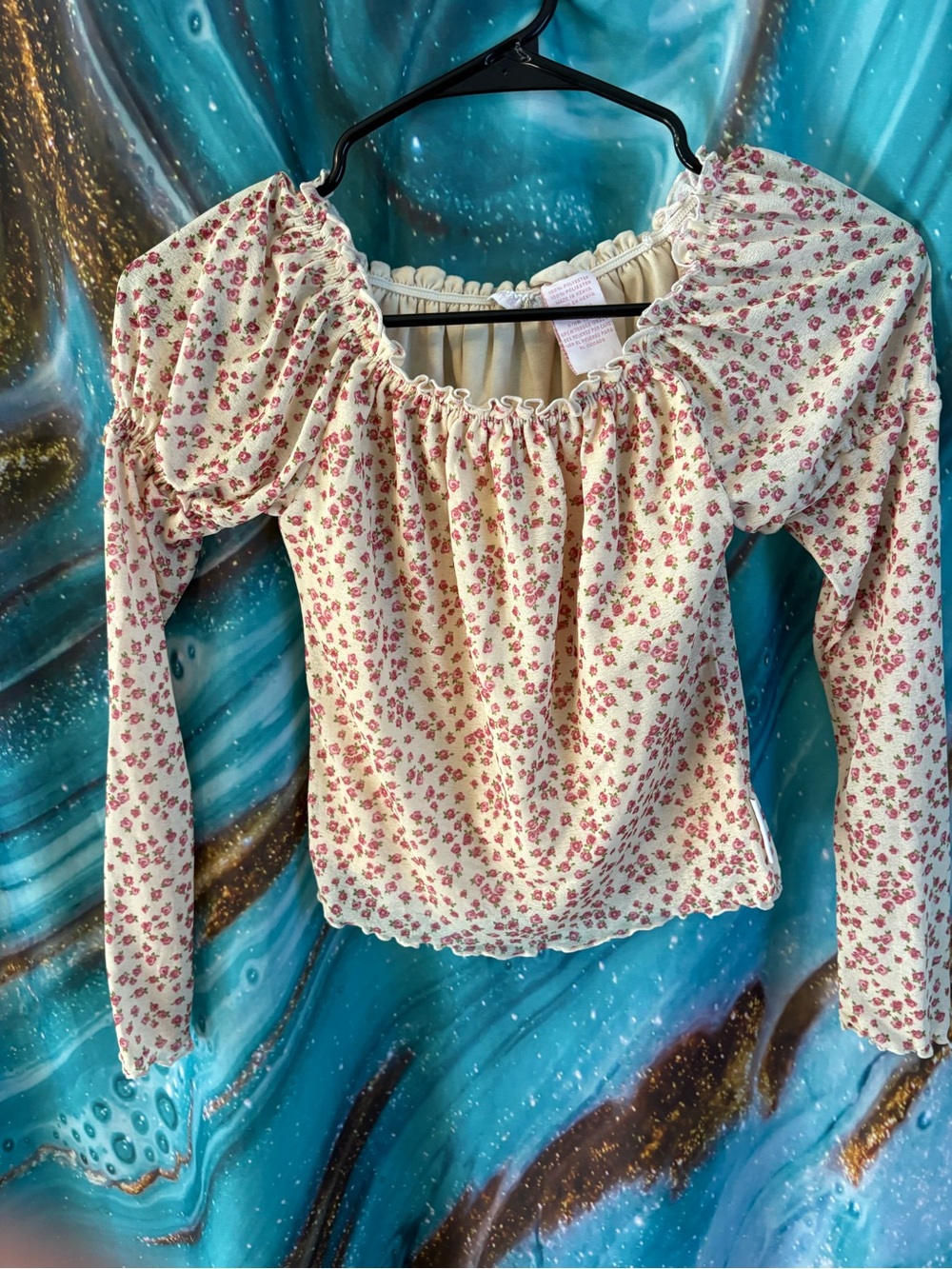 Mary Kate and Ashley Girls' Floral Peasant Top - Cream with Pink Roses